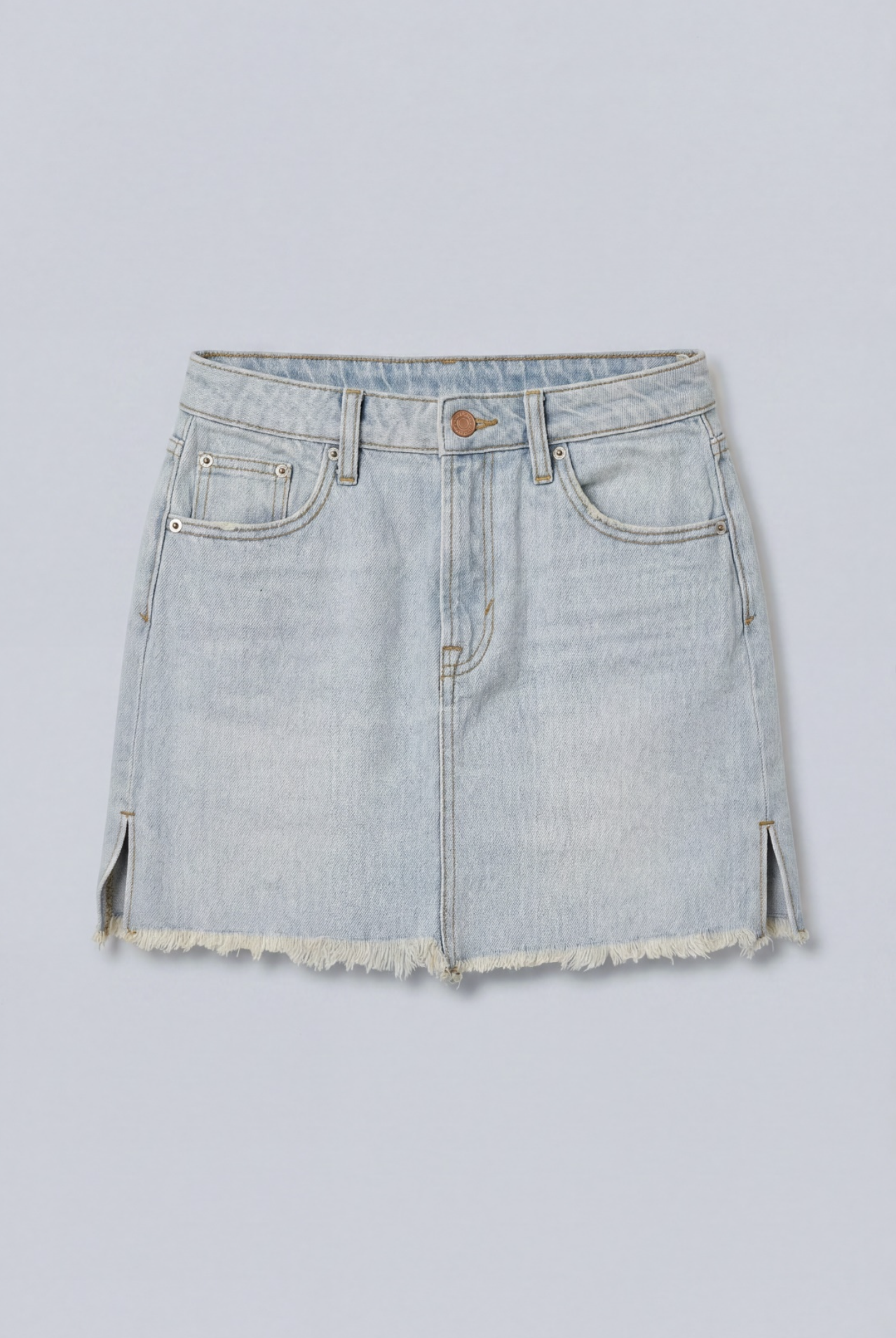 light-wash denim mini skirt